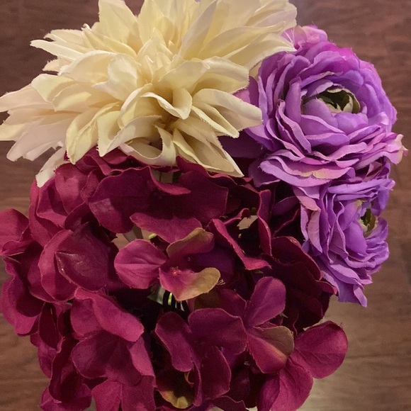 Set of 5 long stem faux flowers 💐 ivory fuchsia purple lavender pink tones - Picture 7 of 9